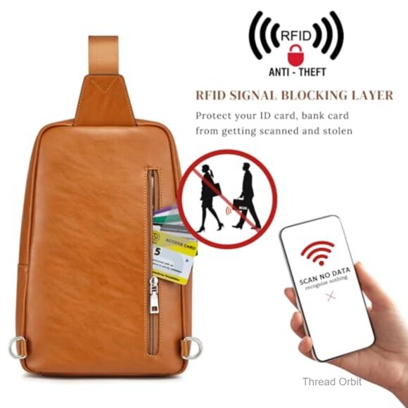 Genuine Leather RFID Blocking Sling Backpack Crossbody Bag Adjustable Strap main image 5